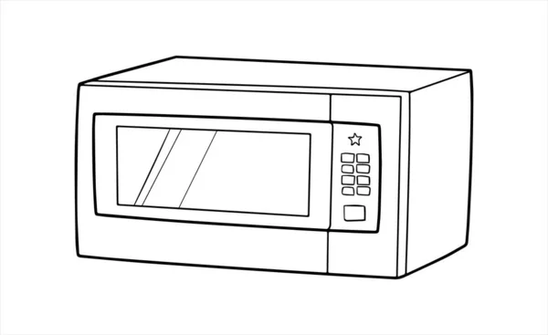 Beyaz arkaplanda izole edilmiş mikrodalga ana hatları simgesi. Mutfak ve yemek tasarımı elementleri. Sanat tarzında ev aletleri. EPS 10