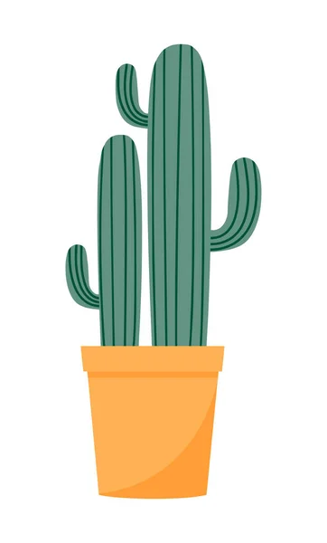 Houseplant Decorative Cactus Yellow Pot Flat Cartoon Style Vector Illustration — Stock Vector