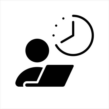 Uzaktan çalışma, ev ofisi, evden çalışma. Saat, zaman. Vektör çizgisi simgesi. Düzenlenebilir illüstrasyon. Resim Grafiği.