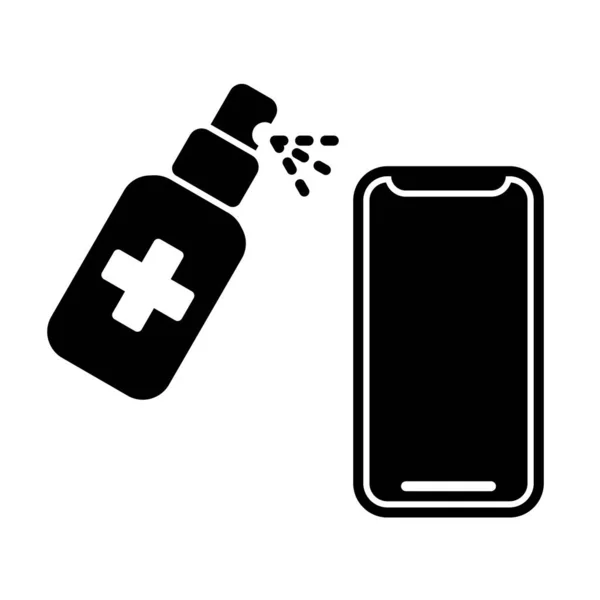 Prévention Coronavirus Covid Désinfection Spray Antiseptique Pour Smartphone Icône Vectorielle — Image vectorielle