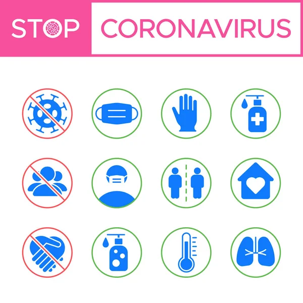 コロナウイルス Covid の予防 安全対策 および予防措置のセットは 兆候を警告します 自分自身と他の人を守る インフォグラフィック ポスター アイコンセット ロイヤリティフリーストックベクター