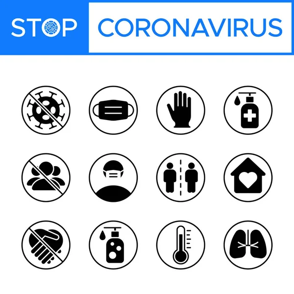 コロナウイルス Covid の予防 安全対策 および予防措置のセットは 兆候を警告します 自分自身と他の人を守る インフォグラフィック ポスター アイコンセット ロイヤリティフリーのストックイラスト