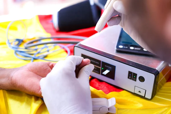 blood from a finger fence. Concept Medical equipment. blood analysis