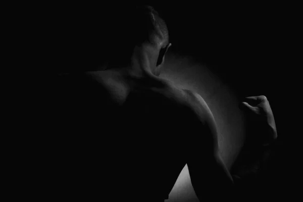 Мышцы Шеи Спины Человека Покажи Мускулы Низко Черно Белая Фотография — стоковое фото