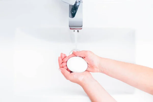 Hand Washing Human Soap Water Prevent Coronavirus Viruses Hygiene Stop — Stock Photo, Image