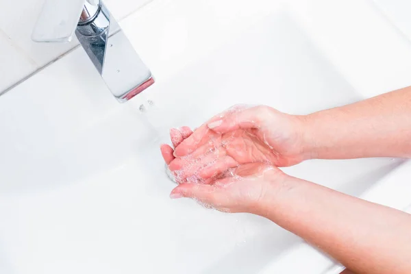 Hand Washing Human Soap Water Prevent Coronavirus Viruses Hygiene Stop — Stock Photo, Image