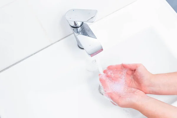 Ruční Mytí Lidským Mýdlem Vodou Aby Zabránilo Koronaviru Virů Hygiena — Stock fotografie