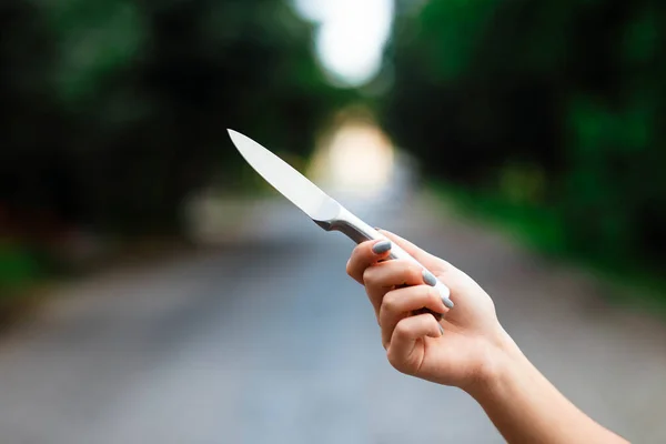 Portrait Hand Holding Knife Hand Holds Knife Hand Holds Sharp — Stock Photo, Image