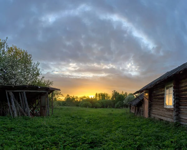 Paysage Rural Lever Soleil Région Novgorod Russie — Photo