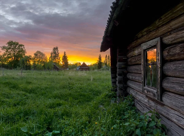 Paisagem Rural Nascer Sol Região Novgorod Rússia — Fotografia de Stock