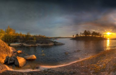 A beautiful morning on lake Ladoga. August. Karelia clipart