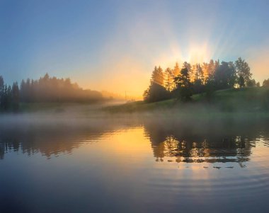 bright morning on lake Ladoga. Karelia. Russia clipart