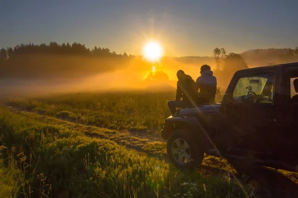 Novgorod Régió Oroszország Július 2018 Ban Jeep Wrangler Erdei Úton — Stock Fotó