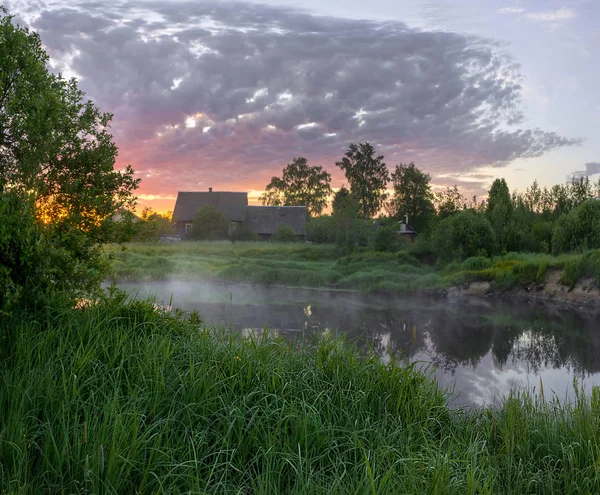 Dimineața Satul Rus Regiunea Novgorod Rusia — Fotografie, imagine de stoc