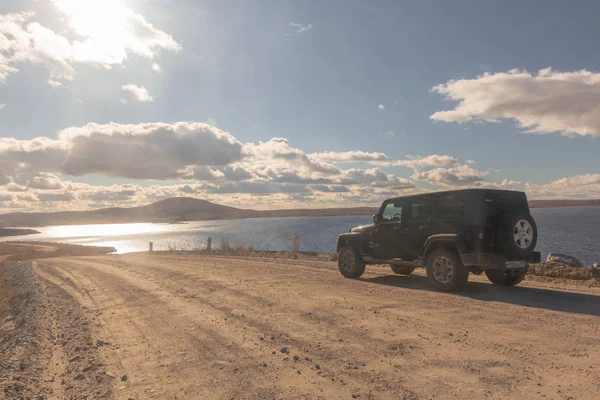 Kolského Poloostrova Region Murmansk Rusko Září 2018 Černá Jeep Wrangler — Stock fotografie