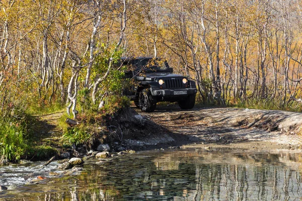 Kolahalvön Murmansk Region Ryssland September 2018 Svart Jeep Wrangler Sahara — Stockfoto