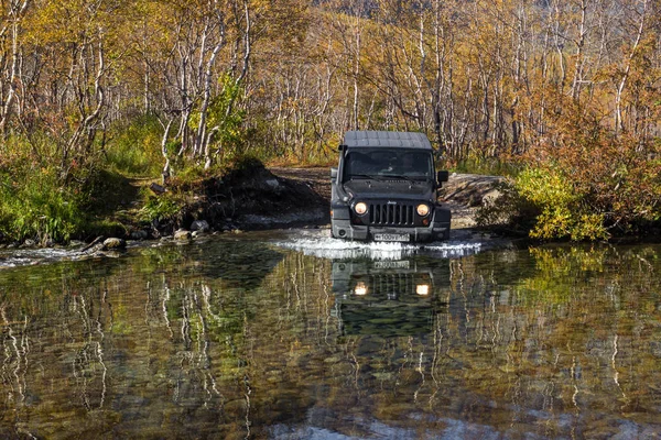 Kolského Poloostrova Region Murmansk Rusko Září 2018 Černá Jeep Wrangler — Stock fotografie