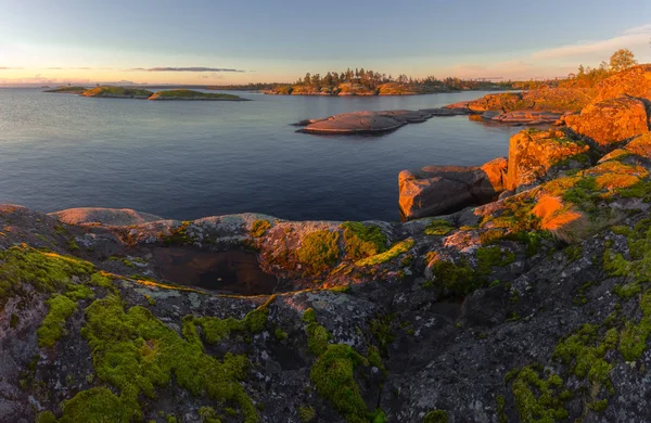 Panorama Lago Ladoga Nascer Sol Carélia Rússia — Fotografia de Stock