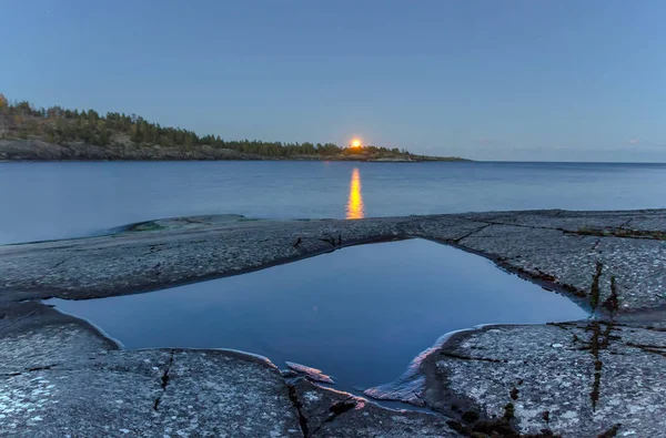 Moonlit Night Lake Ladoga Karelia Russia — Stock Photo, Image