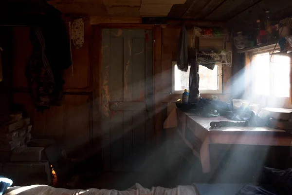 Morning in a fishing hut on Lake Ladoga. Karelia. Russia — Stock Image Morning Fishing Hut Lake Ladoga Karelia Russia Royalty Free Stock Images