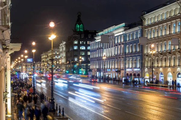 San Petersburgo Rusia Noviembre 2018 Perspectiva Nocturna Nevsky San Petersburgo — Foto de Stock