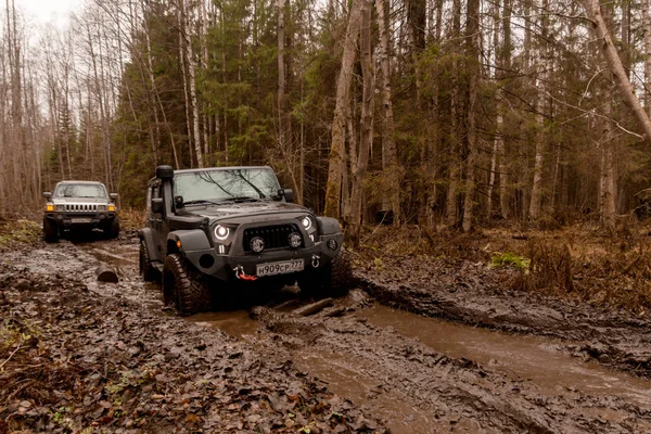 Regio Leningrad Rusland November 2018 Jeep Wrangler Overwinnen Van Een — Stockfoto