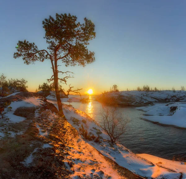 Sunrise Ladoga Skerries Karelia Russia — Stock Photo, Image