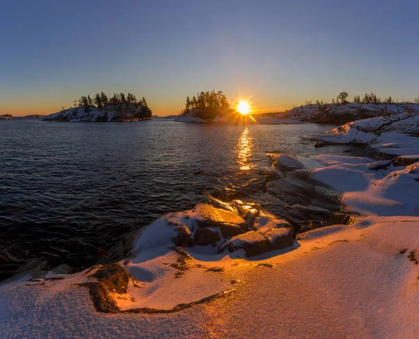 Frosty Morning Lake Ladoga Karelia Russia — Stock Photo, Image