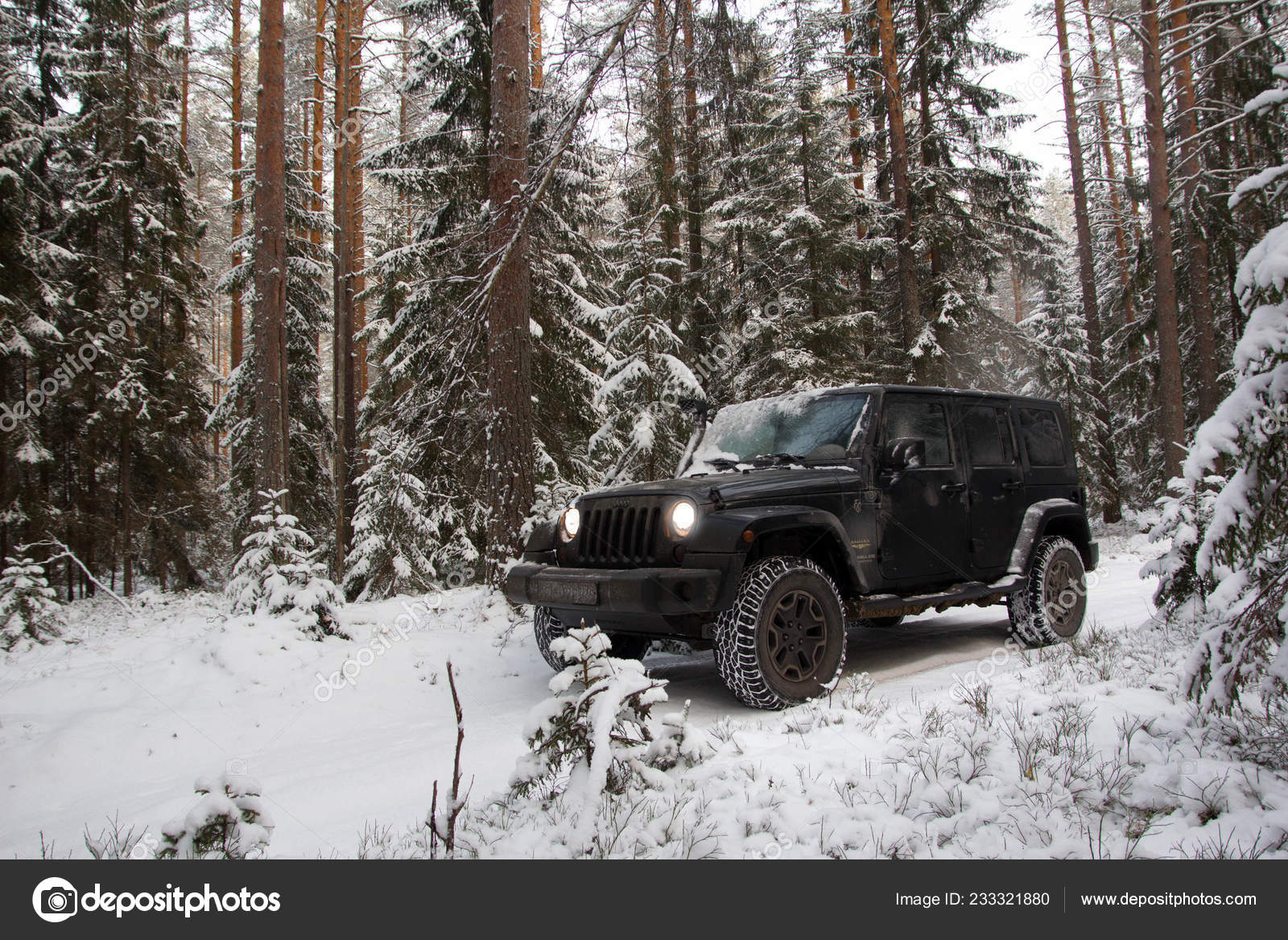 Leningrad Region Russia December 2018 Jeep Wrangler Snowy Forest Leningrad  – Stock Editorial Photo © Pashtett #233321880