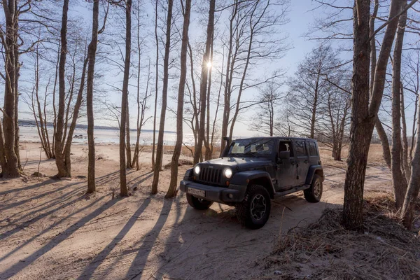 Golfo Finlândia Região Leningrado Rússia Abril 2019 Jeep Wrangler Costa — Fotografia de Stock