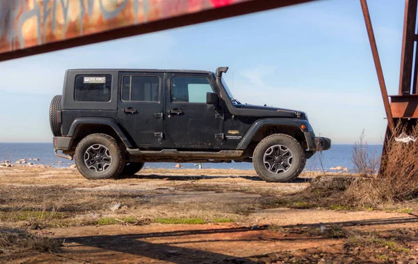 Golfo Finlandia Regione Leningrado Russia Aprile 2019 Jeep Wrangler Sulla — Foto Stock