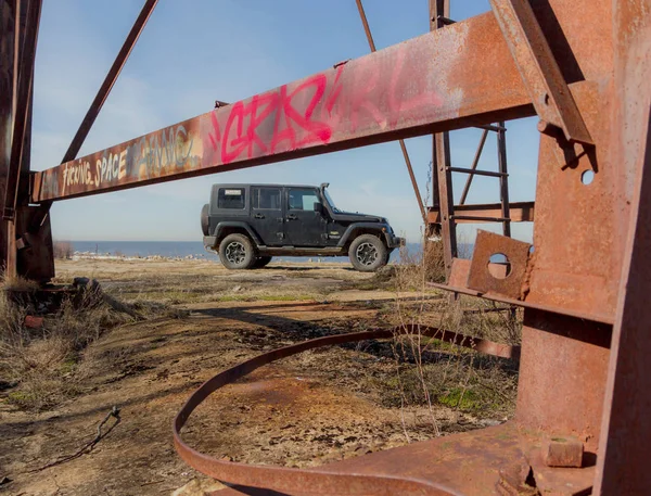 Golfo Finlândia Região Leningrado Rússia Abril 2019 Jeep Wrangler Costa — Fotografia de Stock
