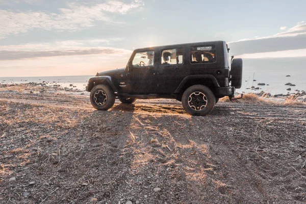 Golfo Finlândia Região Leningrado Rússia Abril 2019 Jeep Wrangler Costa — Fotografia de Stock