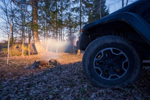 Leningradské Území Rusko Dubna 2019 Jeep Pasák Táboráku Pasák Kompaktní — Stock fotografie