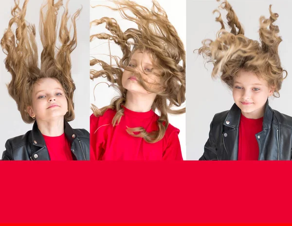 Corriente y subir rubio pelo largo de los niños. Moda de peinado — Foto de Stock
