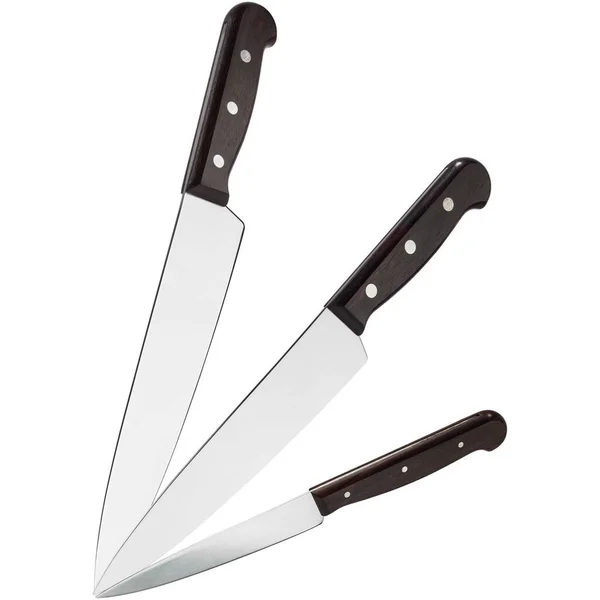 Set Kitchen Knives White Background Stock Image