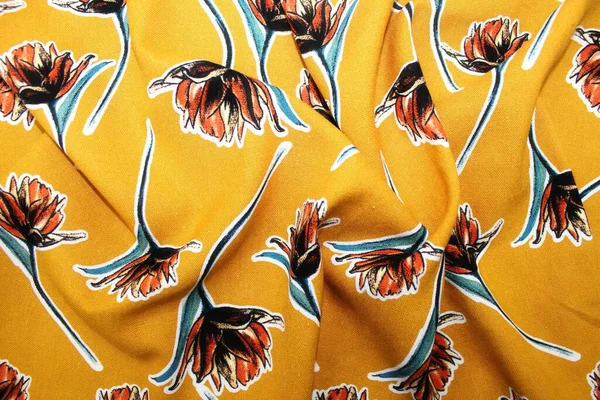 Красива Тканина Квітковими Візерунками Текстурою Фоном — стокове фото