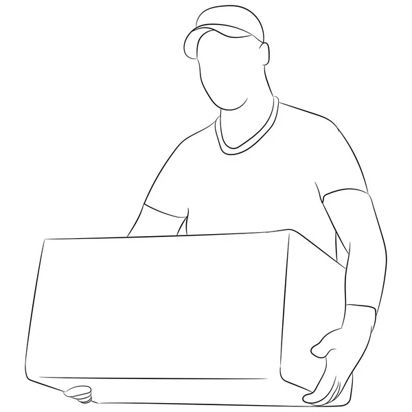Desenho Plano Ilustração Vetorial Homem Com Uma Caixa Nas Mãos — Vetor de Stock