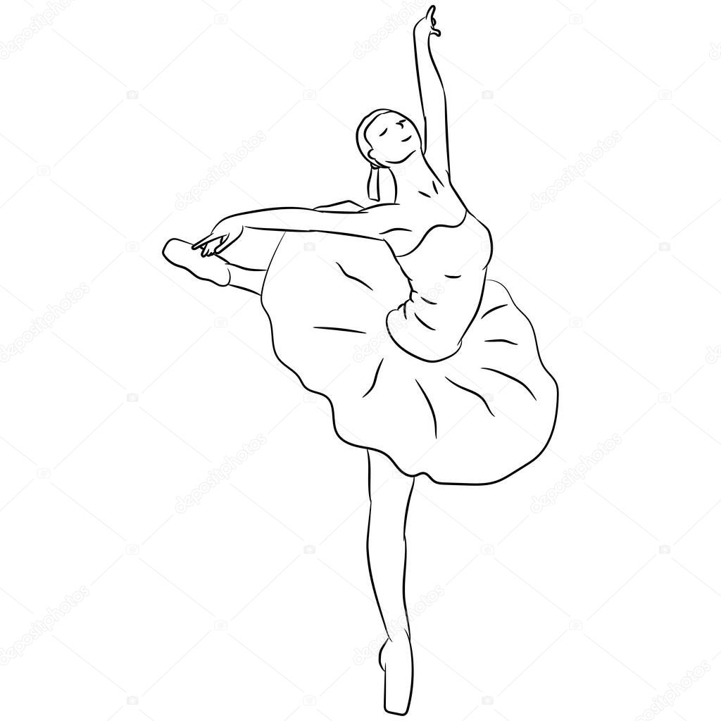 Vector illustration flat design. Dancing ballerina, doodle.
