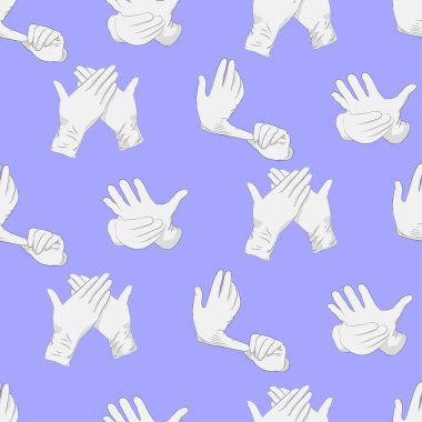 Vektör grafikleri, kusursuz arka plan, farklı şekillerde tıbbi eldivenler. Düz tasarım.