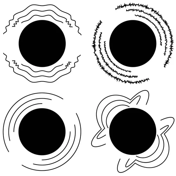 Grafica Vettoriale Cerchio Nero Con Diverse Variazioni Delle Onde Intorno — Vettoriale Stock