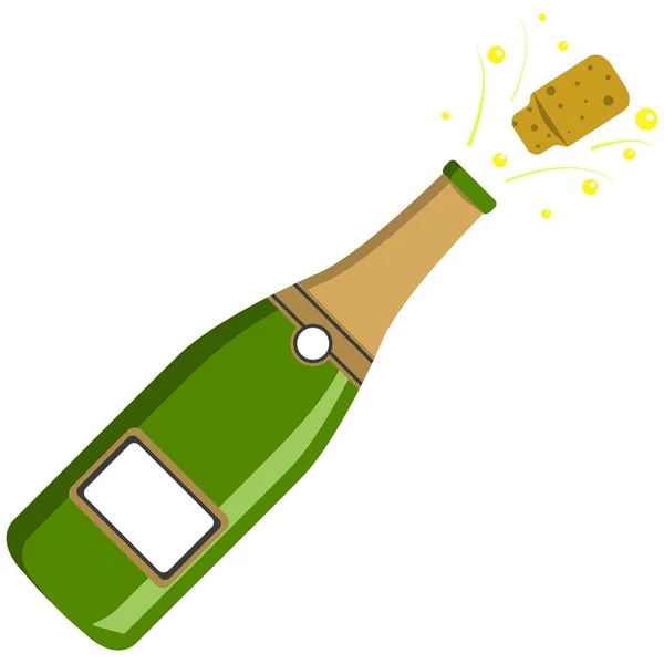 Illustration Vectorielle Bouteille Champagne Ouverte Isolée Sur Fond Blanc Style — Image vectorielle
