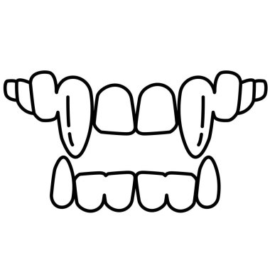 Vektör illüstrasyonu, beyaz arka planda izole edilmiş sivri dişler simgesi. Basit düz stil. Logo kavramı.