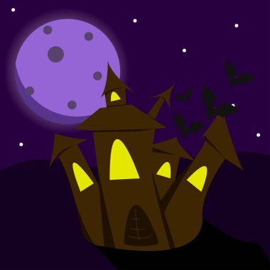 Cadılar Bayramı için yıldızlı karanlık bir arkaplanda vektör çizimi. Basit düz biçim.