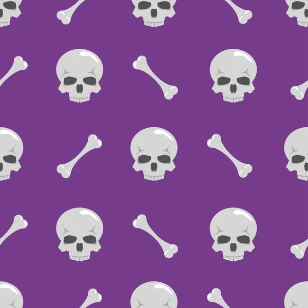 ベクトルイラスト 紫色の背景に頭蓋骨や骨とシームレスなパターン ポスター バナー 服のデザイン要素 — ストックベクタ