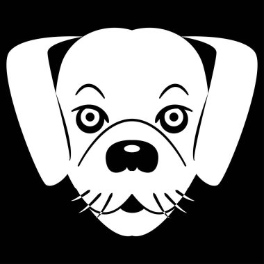 Vektör çizimi. Siyah arka planda beyaz bir köpeğin ağızlığı. Poster, afiş ve kıyafetler için tasarım öğesi. Basit düz biçim.