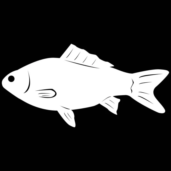 矢量图解 孤立的 白色的鱼在黑色的背景 服装的设计元素 简单的扁平风格 — 图库矢量图片