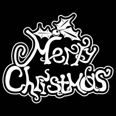 Vektör çizimi. İzole edilmiş siluet, siyah arka planda Mutlu Noeller. Poster, afiş ve kıyafetler için tasarım öğesi. Basit düz biçim.