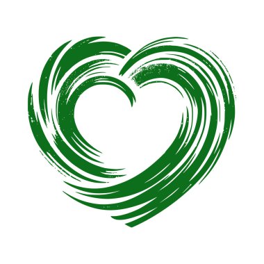 El çizimi soyut yeşil kalp şekli, posterler, tişörtler, çevre kampanyaları ve doğa temalı sanat eserleri için mükemmel.