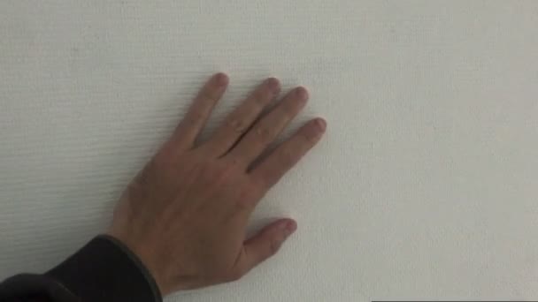 Hombre Comprueba Calidad Pintura Pared Texturizada Habitación Blanco — Vídeos de Stock